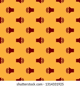 Red Speaker volume icon - audio voice sound symbol, media music icon isolated seamless pattern on brown background. Vector Illustration