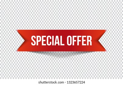 Red special offer banner with shadow on transparent background. Can be used with any background. Vector illustration.