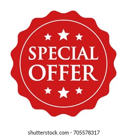 Red special offer label, badge, seal or burst flat vector icon for apps and websites 
