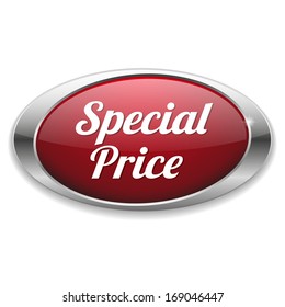 Red special price button with metallic border