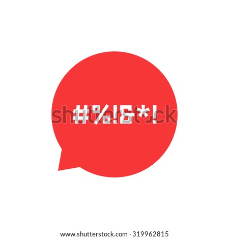 red speech bubble with abstract swearing. concept of parental advisory explicit content, hashtag, cursing. isolated on white background. flat style trend modern logo design vector illustration