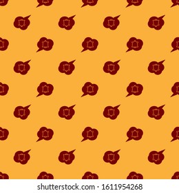 Red Speech bubble with chat notification icon isolated seamless pattern on brown background. New message, dialog, chat, social network notification.  Vector Illustration