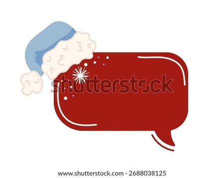 Red speech bubble decorated with light blue Santa hat.  Chat icon for seasonal messages or announcements