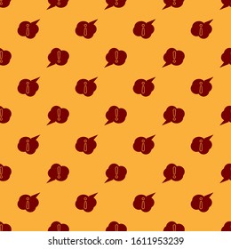 Red Speech bubble and Exclamation icon isolated seamless pattern on brown background. FAQ sign. Copy files, chat speech bubble and chart.  Vector Illustration
