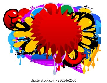 Red Speech Bubble Graffiti with colorful Background. Urban painting style backdrop. Abstract discussion symbol in modern dirty street art decoration.