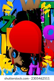 Red Speech Bubble Graffiti with colorful Background. Urban painting style backdrop. Abstract discussion symbol in modern dirty street art decoration.