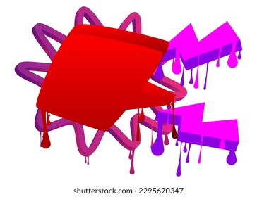Red Speech Bubble Graffiti with purple elements isolated on white Background. Urban painting style backdrop. Abstract discussion symbol in modern dirty street art decoration.