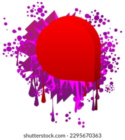 Red Speech Bubble Graffiti mit violetten Elementen einzeln auf weißem Hintergrund. Stadtmalerei Stil Hintergrund. Abstraktes Diskussionssymbol in der modernen schmutzigen Street Art Dekoration.