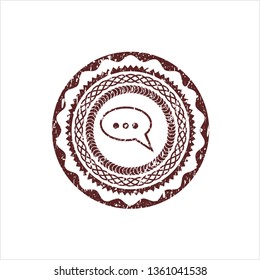 Red speech bubble icon inside distress grunge stamp