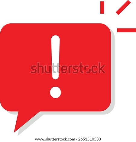 Red speech bubble icon with white exclamation mark and three diagonal lines suggesting alert or urgency, ideal for warnings, notifications, or communication symbols