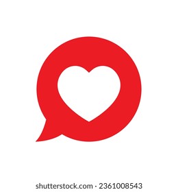Red speech bubble with love icon vector in flat style