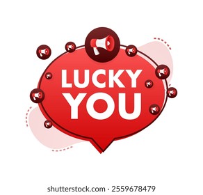 Red speech bubble with megaphones promoting special offer