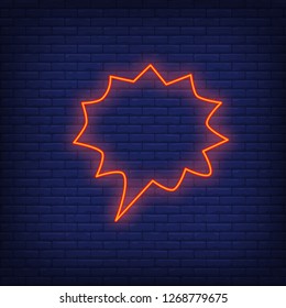 Red speech bubble neon sign. Glowing chat bubble on brick wall background. Vector illustration can be used for topics like internet, web, chatting, communication