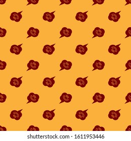 Red Speech bubble with phone call icon isolated seamless pattern on brown background.  Vector Illustration