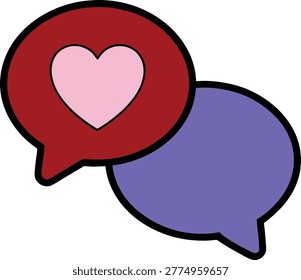 Red speech bubble with pink heart and purple speech bubble social media app icon dialogue box communication dialogue conversation connection feedback notification
