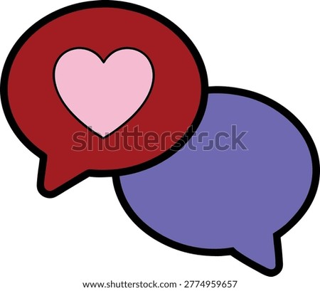 Red speech bubble with pink heart and purple speech bubble social media app icon dialogue box communication dialogue conversation connection feedback notification

