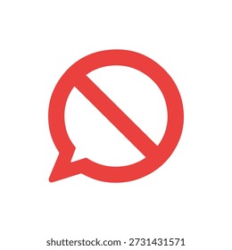 Burbuja roja del discurso con el símbolo de la prohibición que significa silencio o restricción