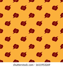 Red Speech bubble with sad smile icon isolated seamless pattern on brown background. Emoticon face.  Vector Illustration