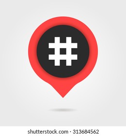 red speech bubble with shadow and hashtag. concept of social media, micro blogging pr, popularity, blogger. isolated on gray background. flat style trend modern logotype design vector illustration