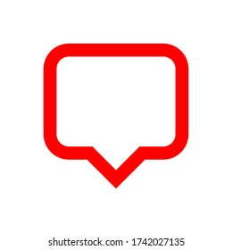 red speech bubble sign isolated on white, bubble speak icon trendy flat design, simple square dialog message for icon, speech bubble square red for button, text box for comment symbol