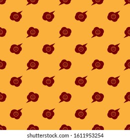 Red Speech bubble with smile face icon isolated seamless pattern on brown background. Smiling emoticon. Happy smiley chat symbol.  Vector Illustration