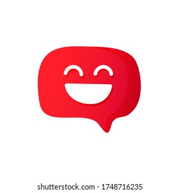 Rote Sprachblase mit lächelndem Gesichtssymbol. Vektordesign-Element einzeln auf Weiß.