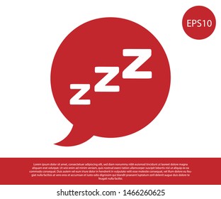 Red Speech bubble with snoring icon isolated on white background. Concept of sleeping, insomnia, alarm clock app, deep sleep, awakening.  Vector Illustration