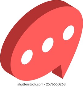 Red speech bubble with three dots is sending a message, representing ongoing communication or typing in a chat application, with an isometric perspective