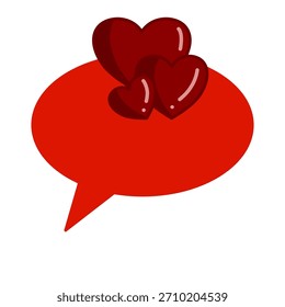 Red speech bubble with two heart icons above, symbolizing love, communication, and connection. Simple, clean design for Valentine's Day, romance, or social media messaging.