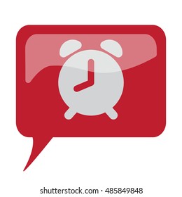 Red speech bubble with white Alarm Clock icon on white background