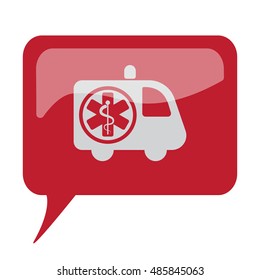 Red speech bubble with white Ambulance icon on white background