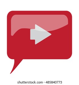 Red speech bubble with white Arrow Right icon on white background