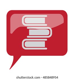 Red speech bubble with white Books icon on white background
