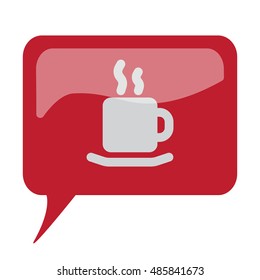 Red speech bubble with white Coffee icon on white background