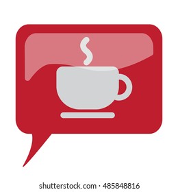 Red speech bubble with white Coffee icon on white background