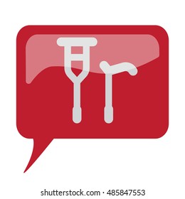 Red speech bubble with white Crutch Cane icon on white background