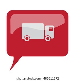Red speech bubble with white Delivery Truck icon on white background