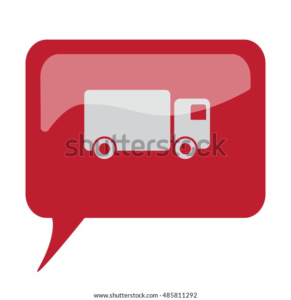 Red speech bubble with white Delivery Truck\
icon on white background