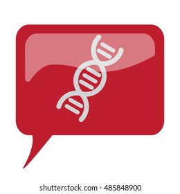 Red speech bubble with white Dna icon on white background