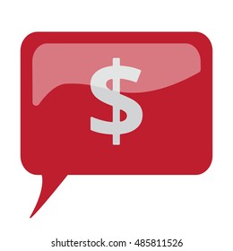 Red speech bubble with white Dollar icon on white background