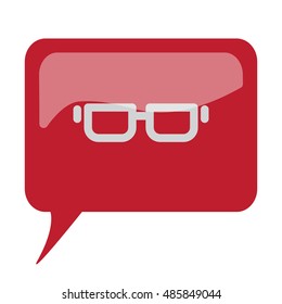 Red speech bubble with white Glasses icon on white background