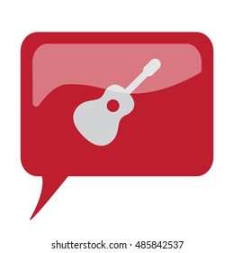 Red speech bubble with white Guitar icon on white background