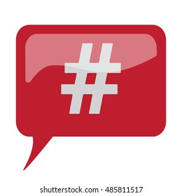 Red speech bubble with white Hashtag icon on white background