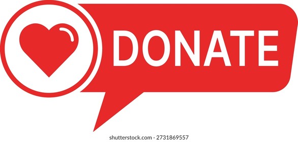 Bolha de fala vermelha com coração branco e doação de texto D O N A T E