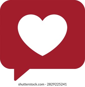 A red speech bubble with a white heart symbol inside, representing love or affection