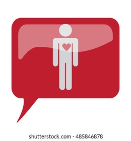 Red speech bubble with white Heart icon on white background