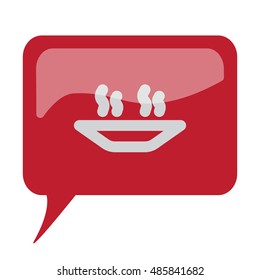 Red speech bubble with white Hot Meal icon on white background