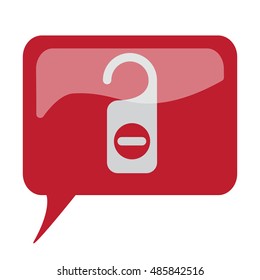 Red speech bubble with white Hotel Hanger icon on white background