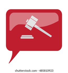 Red speech bubble with white Law Gavel icon on white background