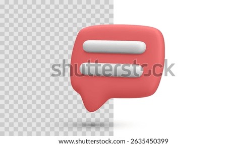 Red Speech Bubble With White Lines Representing Text Or Message In Minimal 3D Style, Ideal For Communication UI And App Interfaces. Clean Vector Illustration For Chat Concepts.